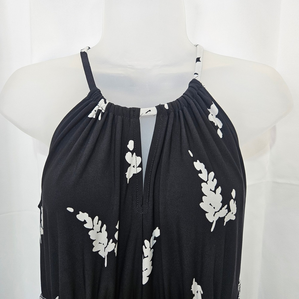 Black White Floral Halter Maxi Dress Women's vacation Whimsigoth cruise READ - Picture 2 of 10